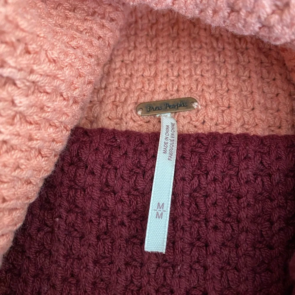 Free People Comfy Cowl Neck Sweater in Pink and Burgundy - Picture 4 of 9